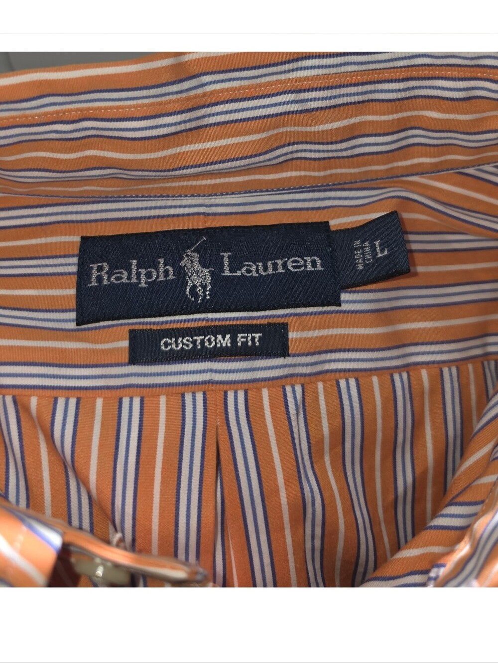 Polo Ralph Lauren Men’s Custom Fit Button Down Shirt Orange Blue Stripe Large - Picture 7 of 7